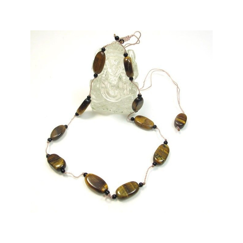 Collier en œil de tigre et fil de coton - Mosaik bijoux indiens Collier en œil de tigre et fil de coton - Mosaik bijoux indiens