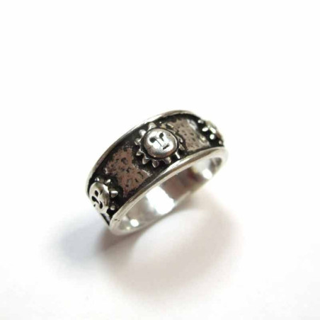 Anneau argent motifs soleil 