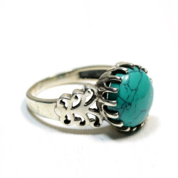 Bague turquoise ronde -...