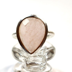 Bague argent et quartz rose goutte - Mosaik bijoux indiens