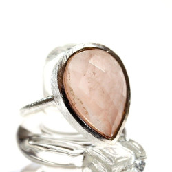 Bague goutte quartz rose -...