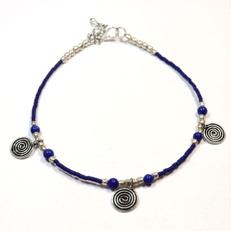 Chaine de cheville bleue et plaqué argent - Mosaik bijoux indiens