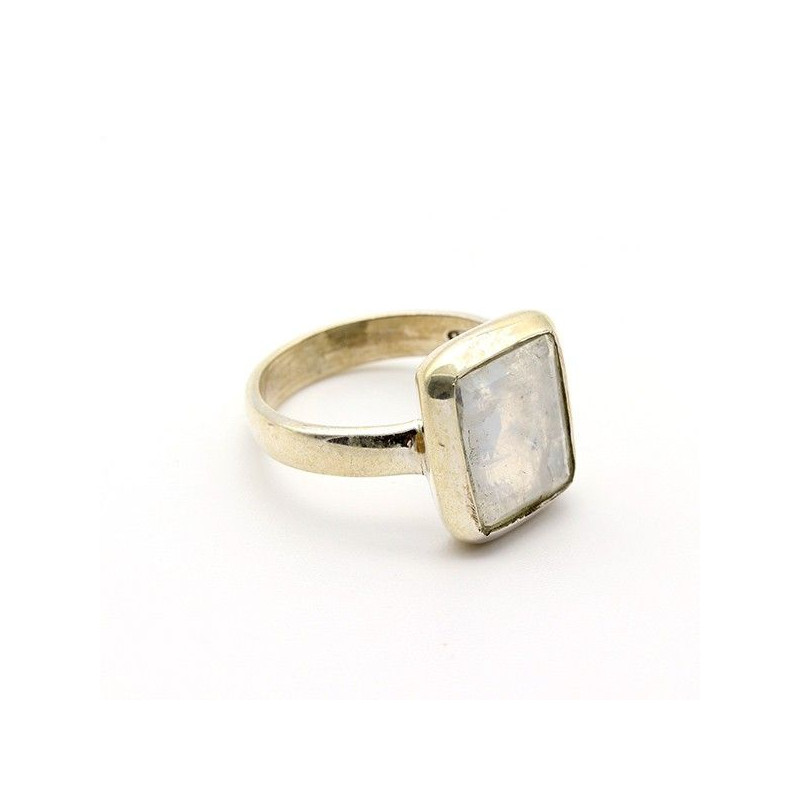 Bague carrée argent et pierre de lune - Mosaik bijoux indiens