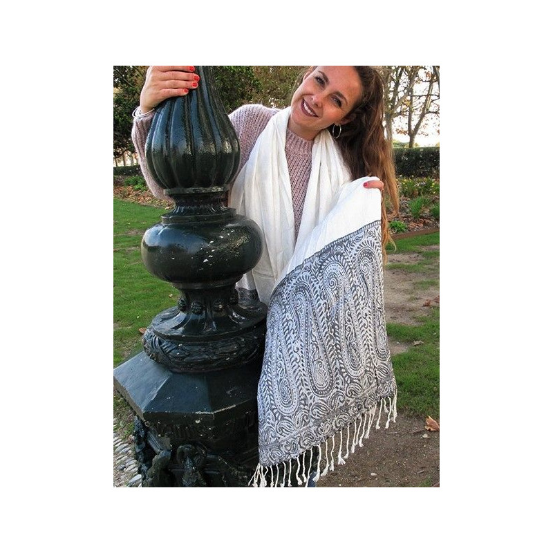 Etole blanche à motifs gris - Mosaik Bijoux indiens