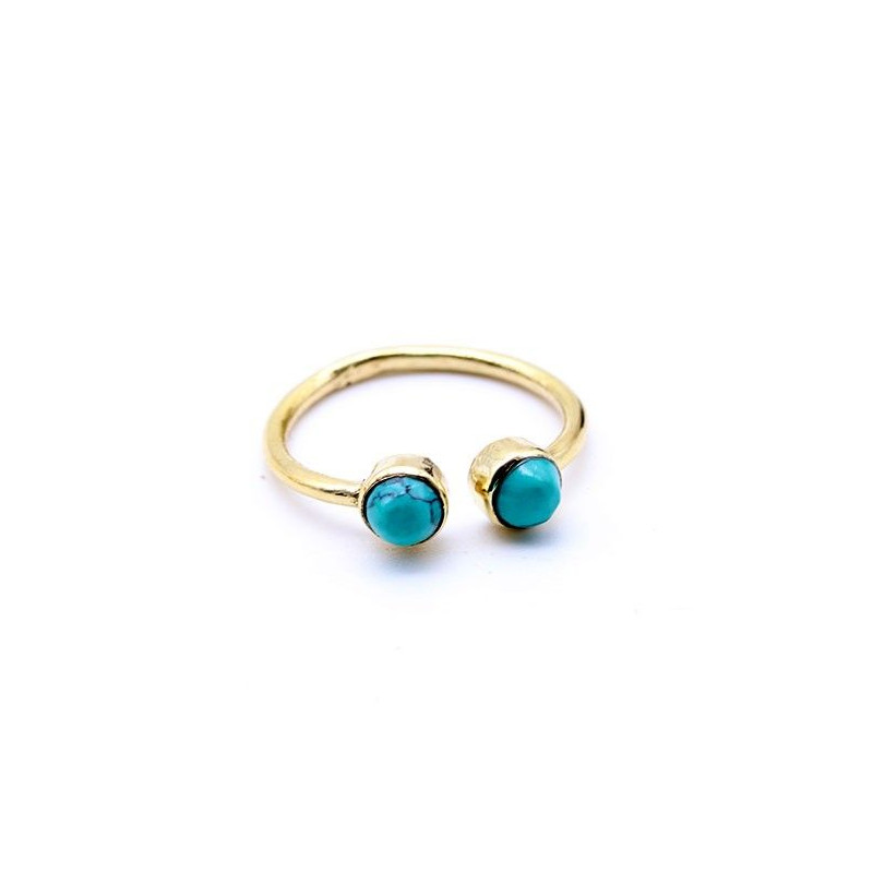 Bague 2 turquoise en laiton - Mosaik bijoux indiens