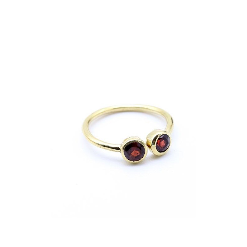 Bague laiton 2 grenats - Mosaik bijoux indiens