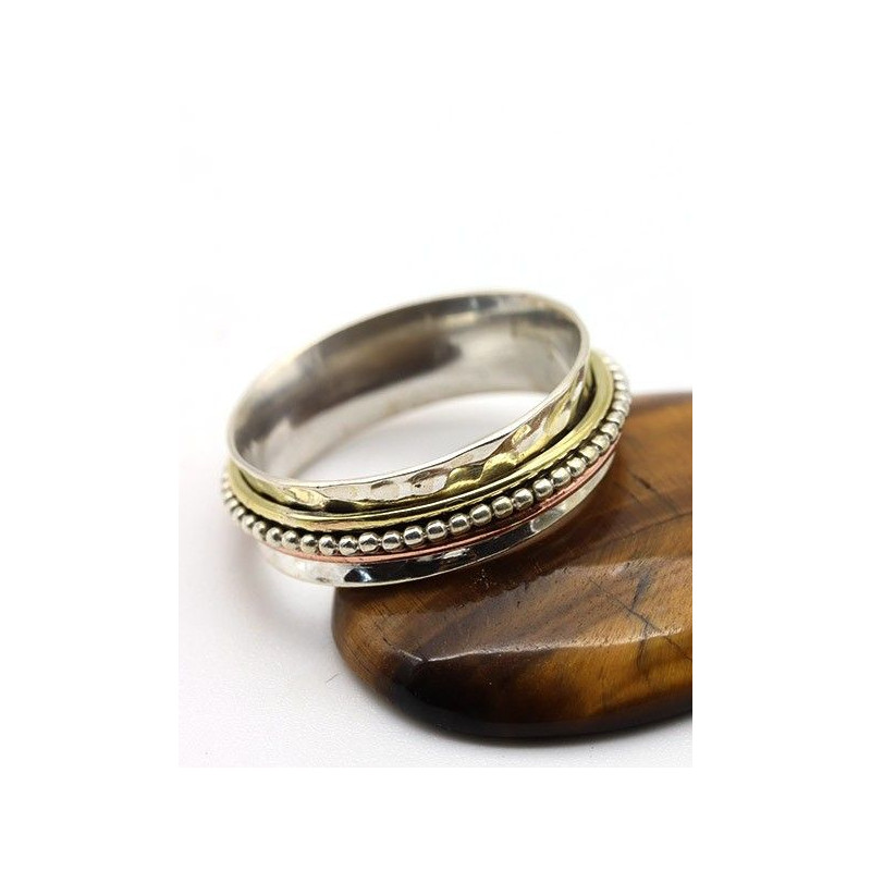 Bague anti-stress argent, cuivre et laiton - Mosaik bijoux indiens Bague anti-stress argent, cuivre et laiton - Mosaik bijoux indiens