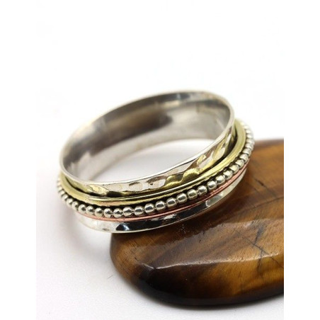 Bague anti-stress argent, cuivre et laiton - Mosaik bijoux indiens