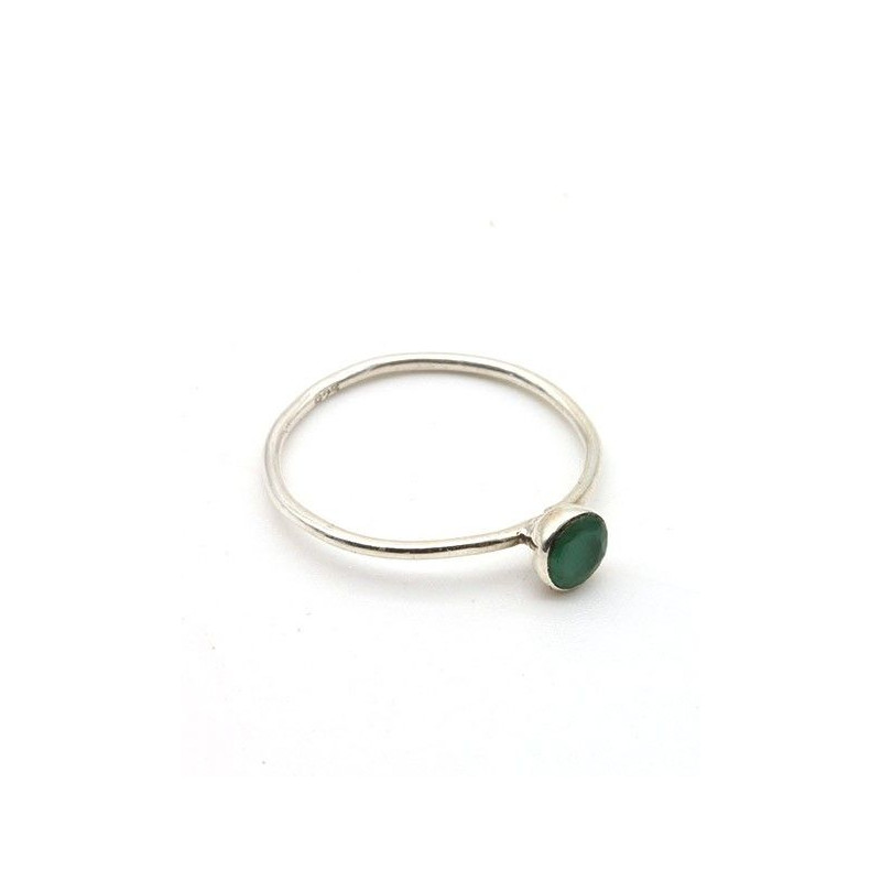 Bague argent très fine et émeraude indienne ronde - Mosaik bijoux indiens