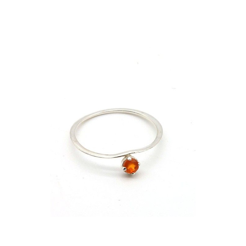 Bague argent très fine et cornaline ronde - Mosaik bijoux indiens