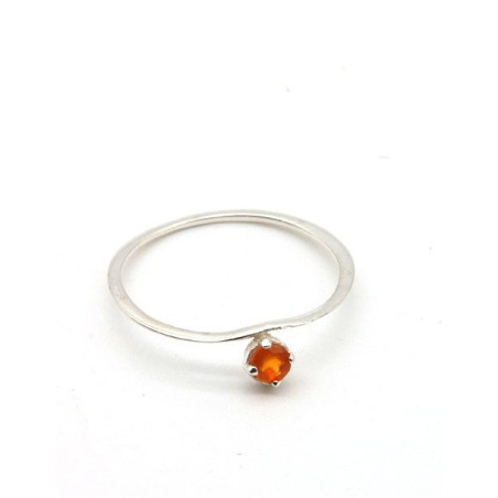 Bague argent très fine et cornaline ronde - Mosaik bijoux indiens
