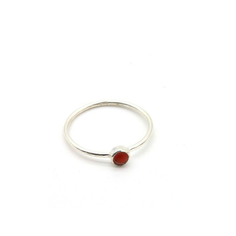 Bague argent très fine et pierre rouge - Mosaik bijoux indiens
