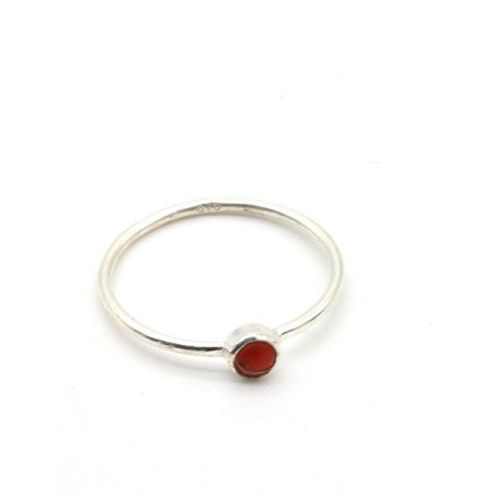 Bague argent très fine et pierre rouge - Mosaik bijoux indiens
