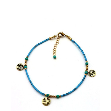 Chaîne de cheville dorée et perles turquoises - Mosaik bijoux indiens