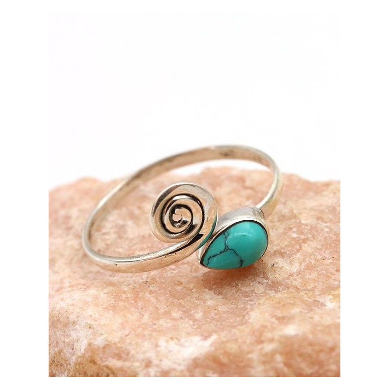 Bague de pied argent spirale et turquoise Mosaik Bijoux Indiens - 1
