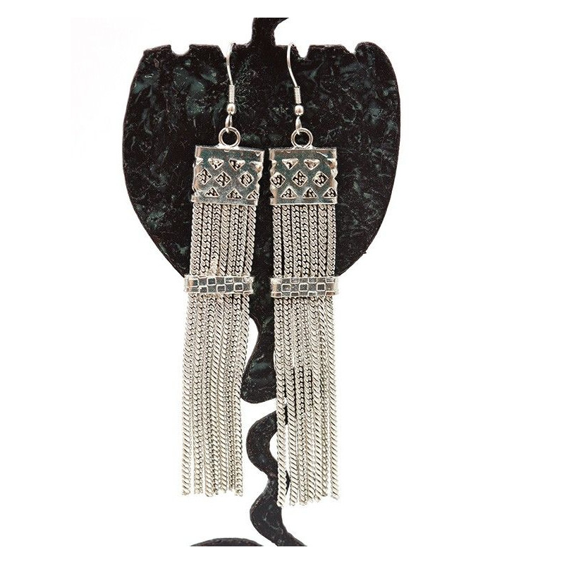Boucles d'oreilles ethniques argentées pendantes - Mosaik bijoux indiens