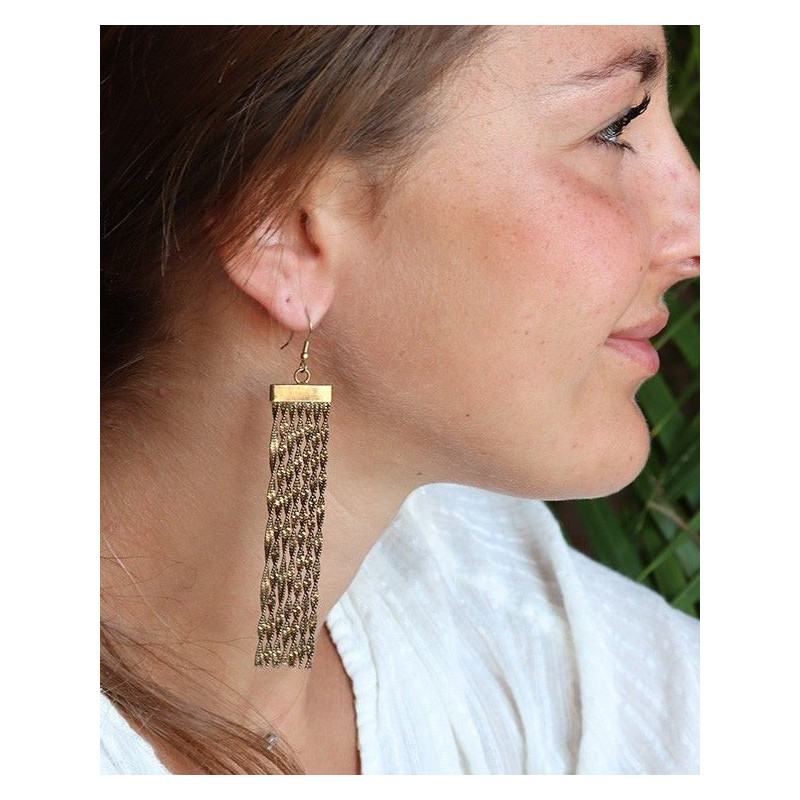 Boucles d'oreilles dorées à franges - Mosaik bijoux indiens