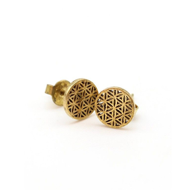 Clou d'oreille fleur de vie doré - Mosaik bijoux indiens Clou d'oreille fleur de vie doré - Mosaik bijoux indiens