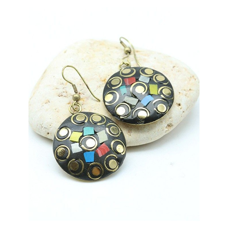 Boucles d'oreilles résine ethniques - Mosaik bijoux indiens