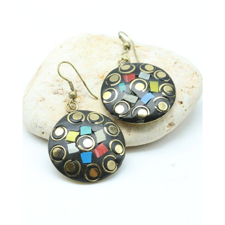 Boucles d'oreilles résine ethniques - Mosaik bijoux indiens