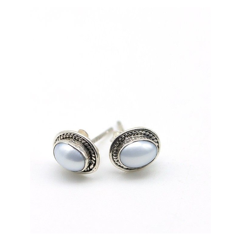 Boucles d'oreilles argent ovales et nacre
