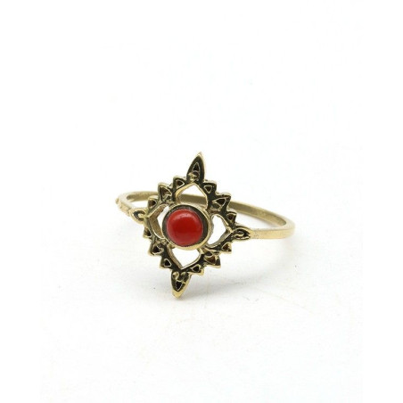 Bague fine laiton et cornaline ronde - Mosaik bijoux indiens