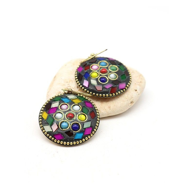 Boucles d'oreilles rondes colorées - Mosaik bijoux indiens