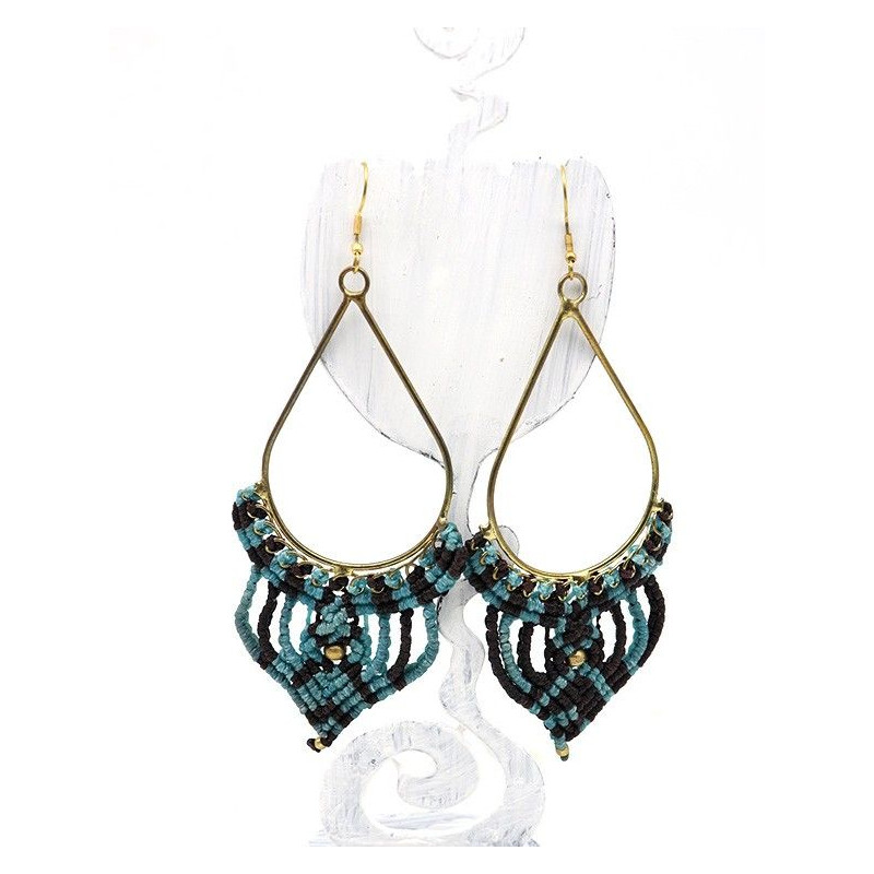 Boucles d'oreilles macramé dorées et bleues - Mosaik bijoux indiens