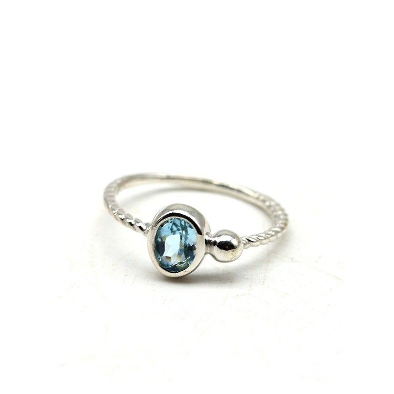 Bague argent fine et topaze ovale - Mosaik bijoux indiens