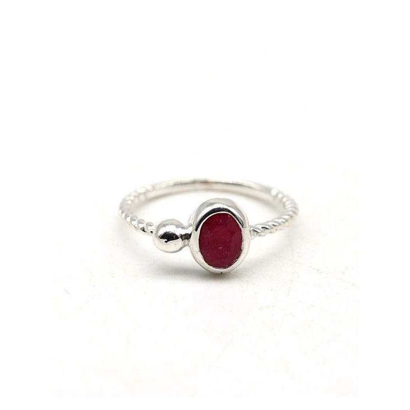 Bague argent fine indienne et rubis indien - Mosaik bijoux indiens