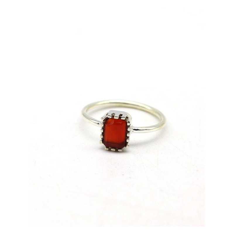 Bague en argent fine et Cornaline rectangulaire - Mosaik bijoux indiens