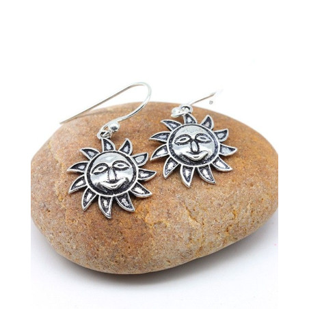Boucles d'oreilles soleil en argent travaillé - Mosaik bijoux indiens