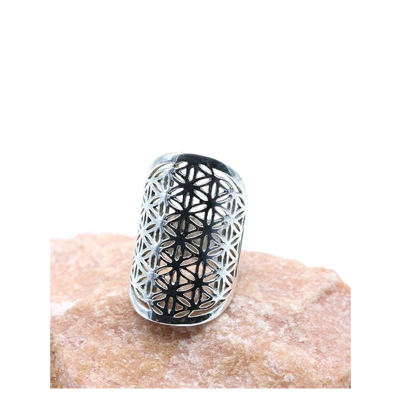 Bague fleur de vie en argent allongée - Mosaik bijoux indiens Bague fleur de vie en argent allongée - Mosaik bijoux indiens