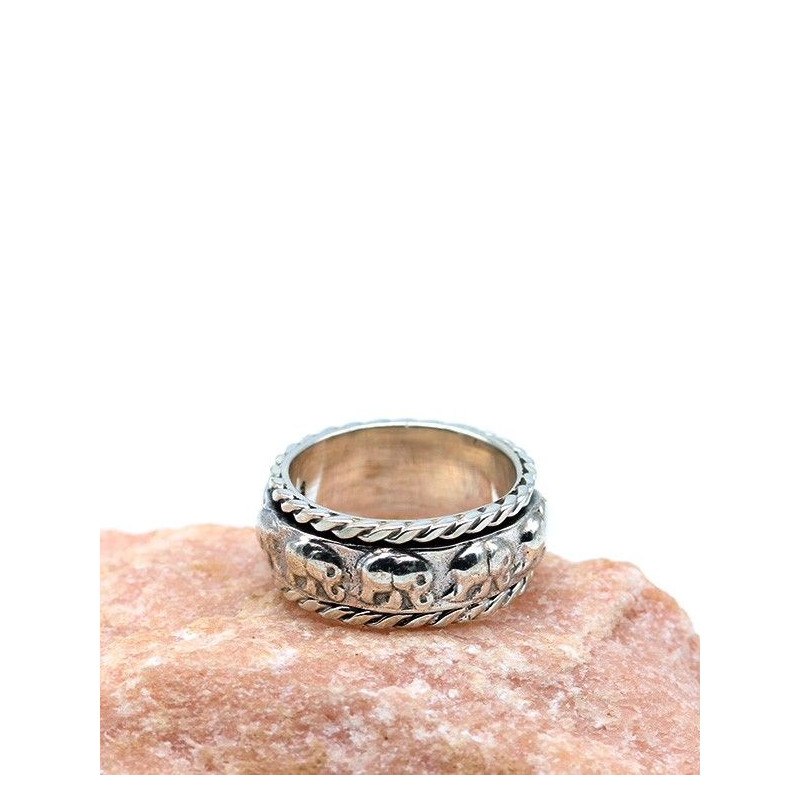 Bague anti-stress en argent éléphants - Mosaik bijoux indiens Bague anti-stress en argent éléphants - Mosaik bijoux indiens