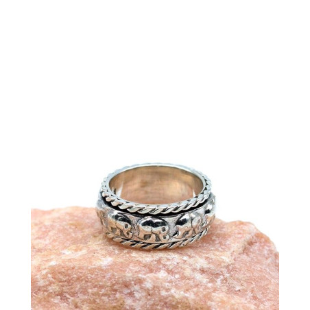Bague anti-stress en argent éléphants - Mosaik bijoux indiens