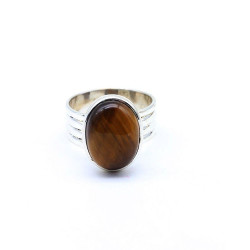 Bague en argent épaisse et Oeil de tigre - Mosaik bijoux indiens