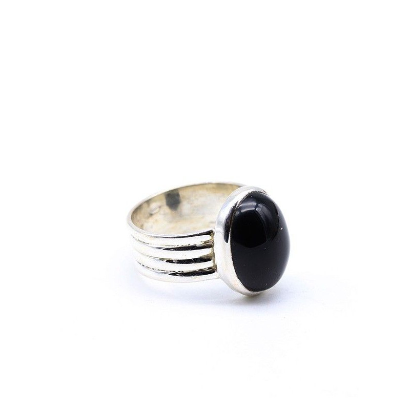 Grosse bague en argent et Onyx - Mosaik bijoux indiens