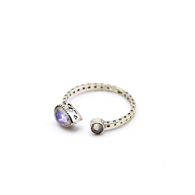 Bague en argent ouverte et pierre de lune - Mosaik bijoux indiens