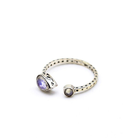 Bague en argent ouverte et pierre de lune - Mosaik bijoux indiens
