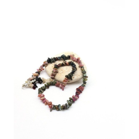Collier tourmaline naturelle en pierres concassées - Mosaik bijoux indiens
