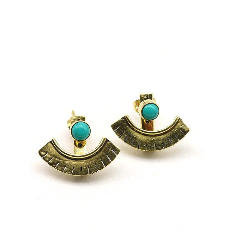 Clous d'oreilles en laiton et turquoise - Mosaik bijoux indiens Clous d'oreilles en laiton et turquoise - Mosaik bijoux indiens