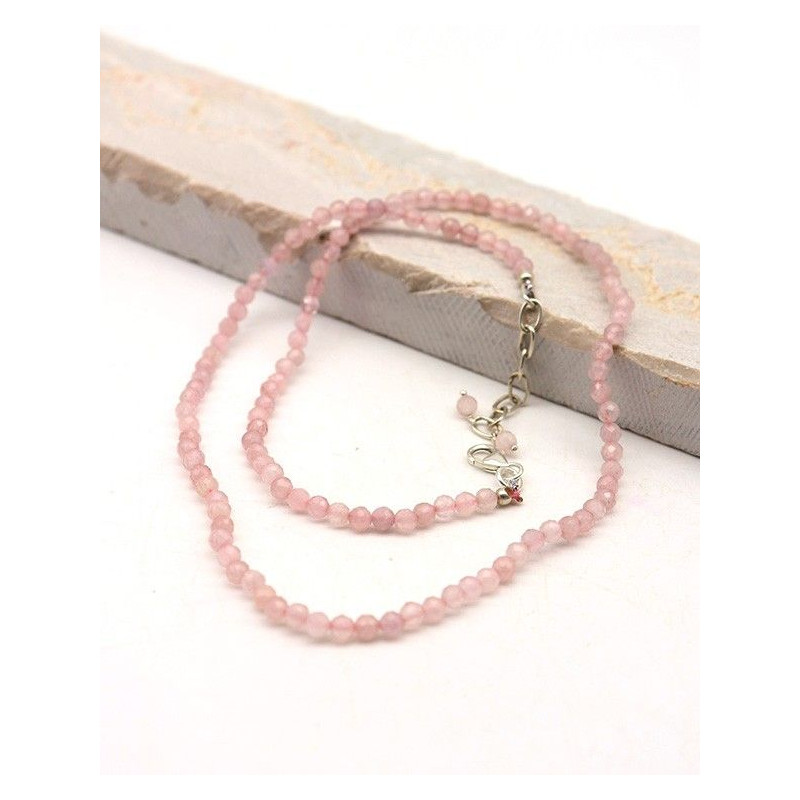 Collier quartz rose pierres taillées  - Mosaik bijoux indiens