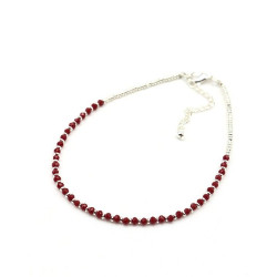 Chaîne de pied argentée et perles rouge
