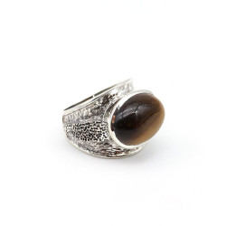 Bague argent ethnique travaillée et oeil de tigre - Mosaik bijoux indiens