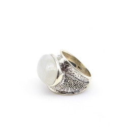 Bague ethnique en argent et pierre de lune cabochon - Mosaik bijoux indiens