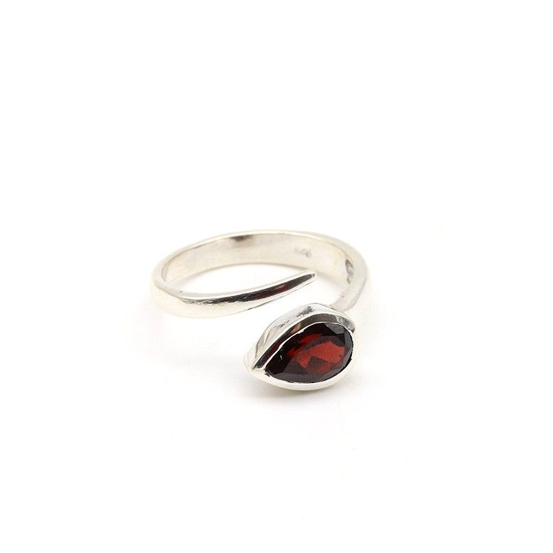 Bague argent réglable et grenat taillé - Mosaik bijoux indiens