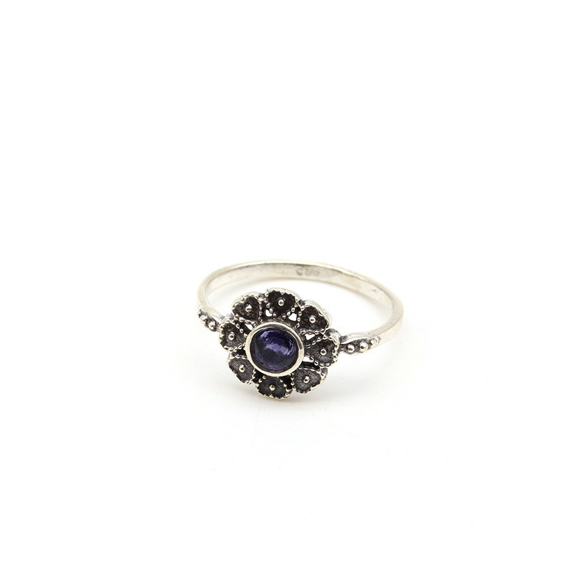 Bague argent fine fleur et améthyste - Mosaik bijoux indiens