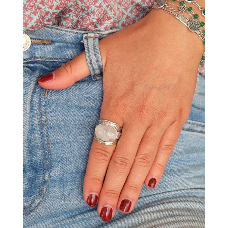 Bague ethnique argent épaisse et pierre de lune - Mosaik bijoux indiens