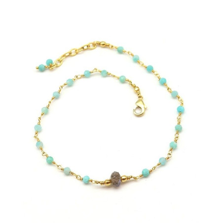 Chaîne de pied laiton labradorite et calcédoine - Mosaik bijoux indiens