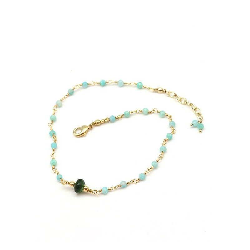 Chaîne de cheville fine dorée et calcédoine - Mosaik bijoux indiens